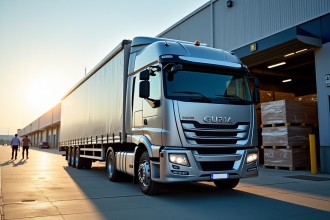 Camion de 19 tonnes moderne dans un hub logistique en journée