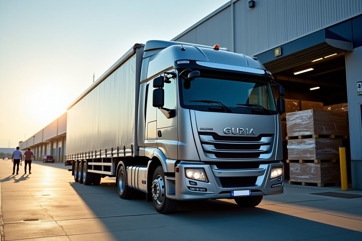 Camion de 19 tonnes moderne dans un hub logistique en journée
