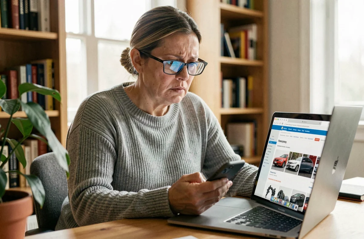 Cliente à domicile consultant le service après-vente de pieceauto24 sur son ordinateur portable