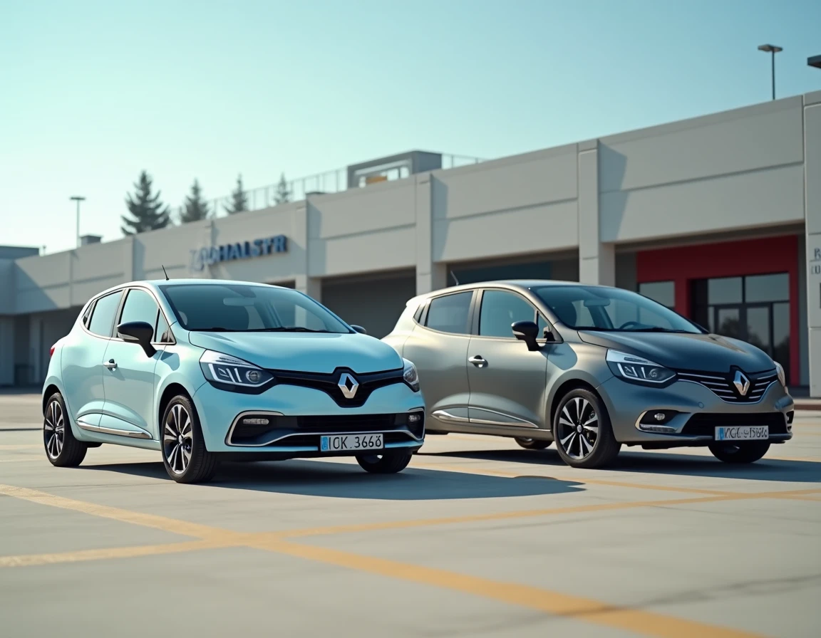 Comparaison de deux citadines compactes hybrides côte à côte dans un parking de concession automobile