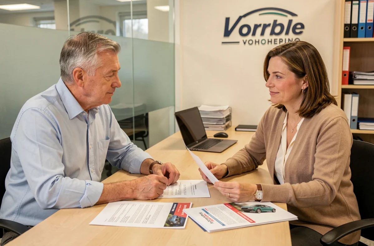 Client et conseillère de vente examinant un contrat d'achat de voiture sans permis dans un bureau de concession
