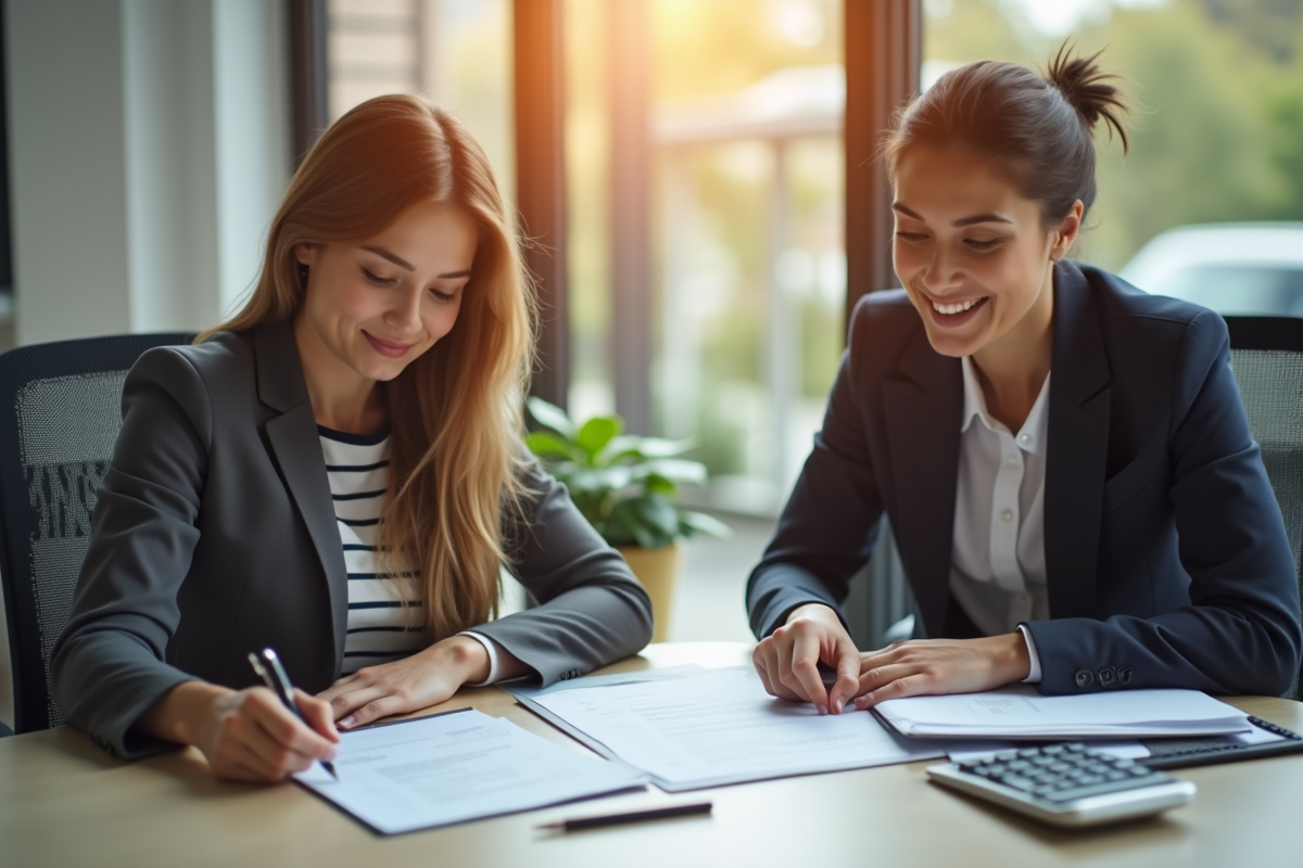 Deux personnes discutant de papiers d