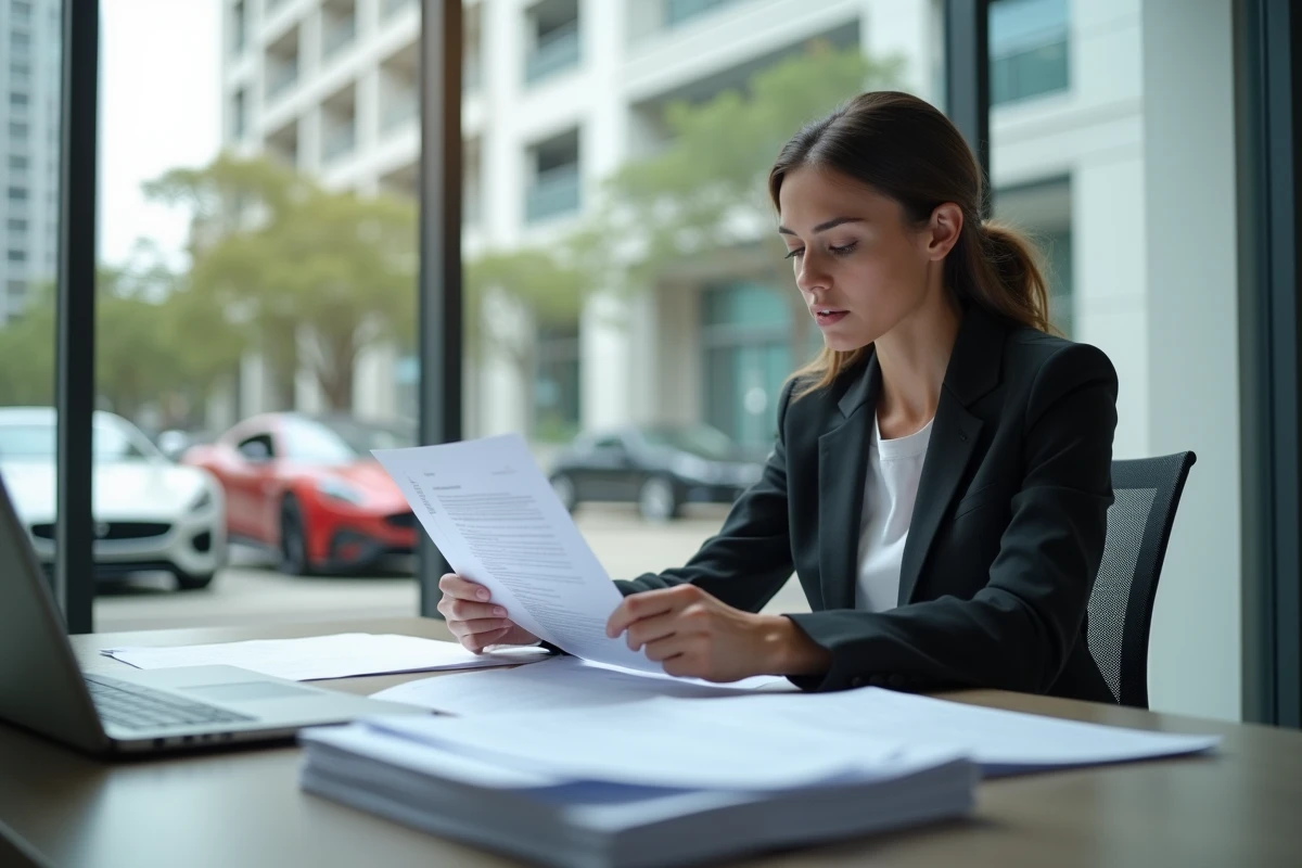 Femme en bureau examinant des formulaires d