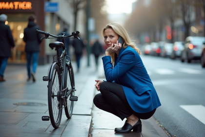 Femme urbaine parlant au téléphone sur le trottoir