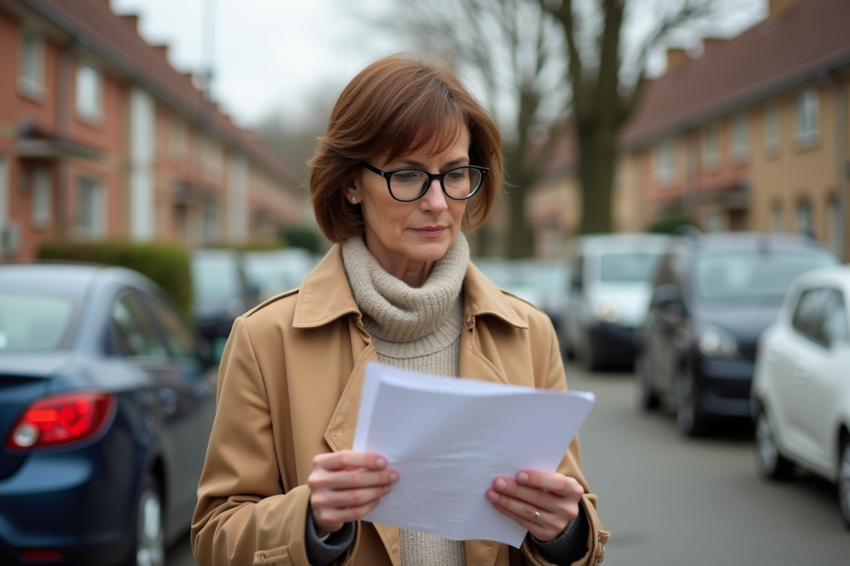 Femme vérifie un papier de voiture à l