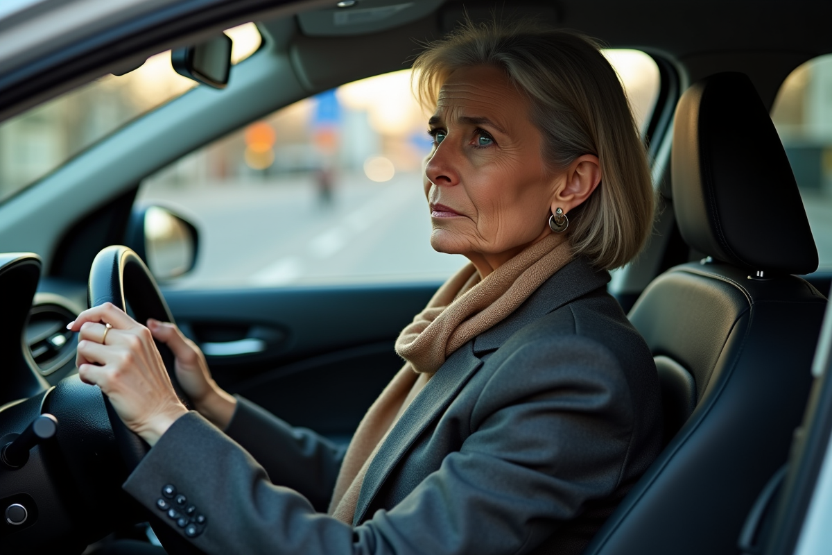 Femme dans la voiture regardant par la fenetre