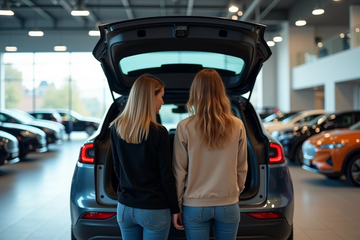 Deux femmes inspectant le coffre d