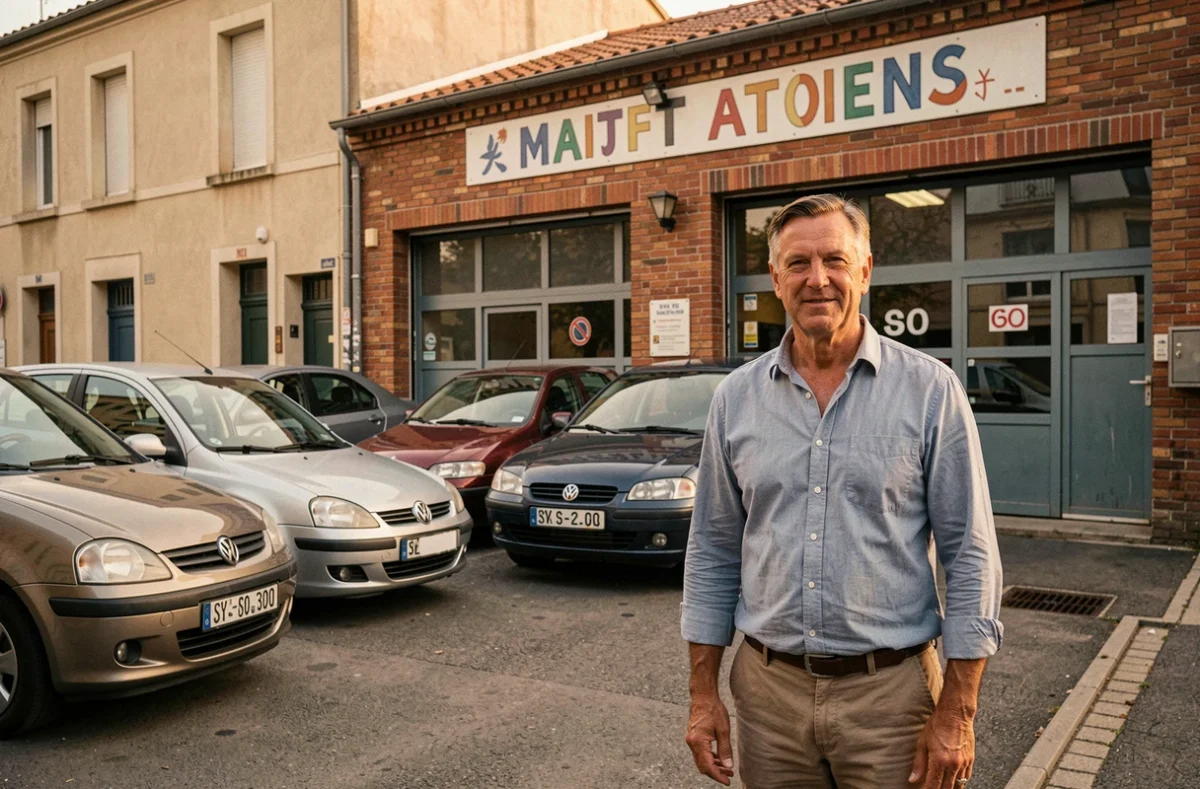 Propriétaire du Garage de l'Europe devant le forecourt de son concession indépendante à Lyon