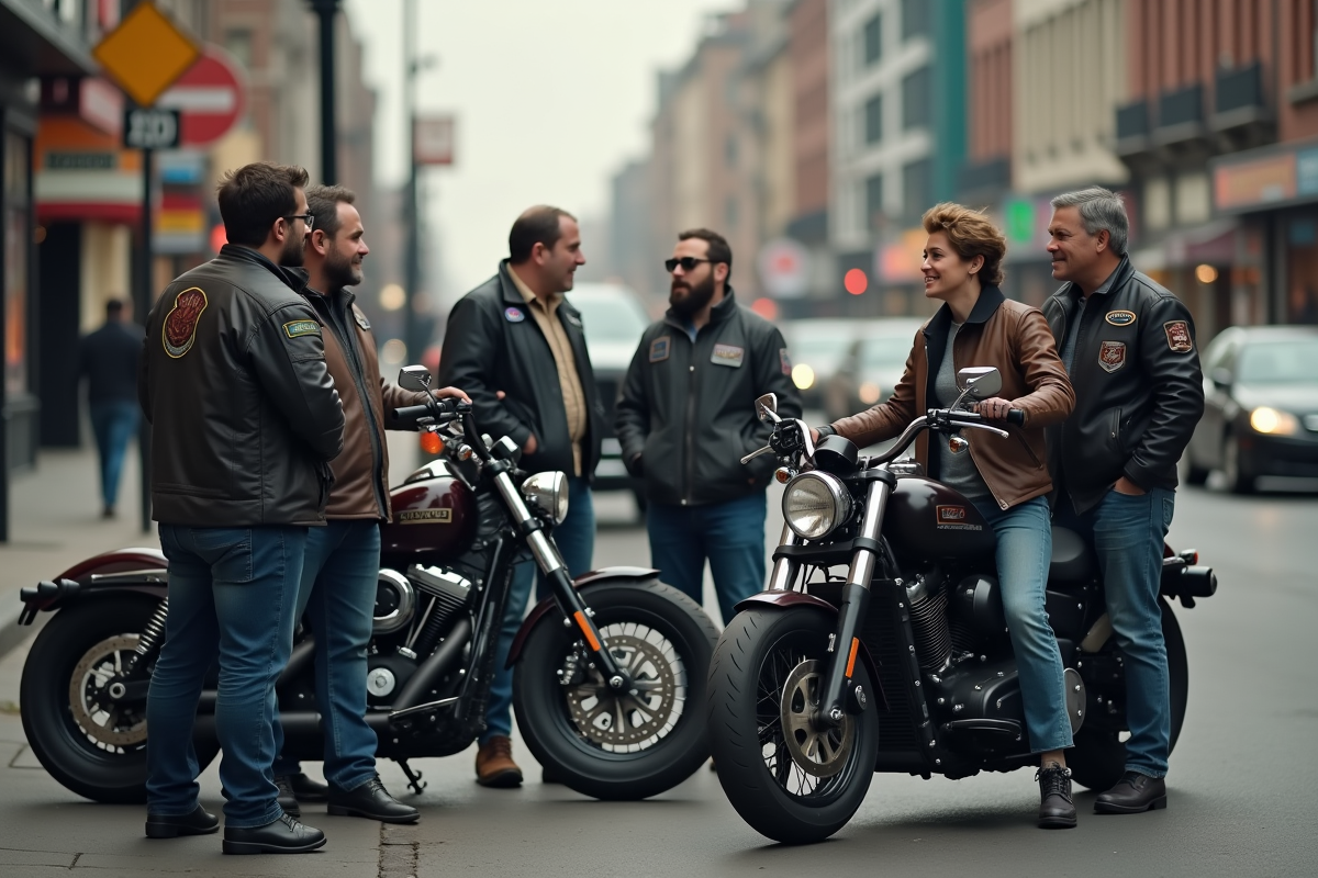 Groupe de motards urbains au bord de la rue