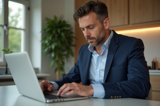 Homme français en costume vérifiant son permis de conduire