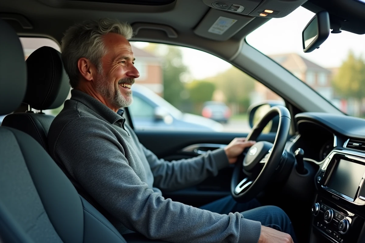 Homme détendu dans l’intérieur d’un SUV moderne