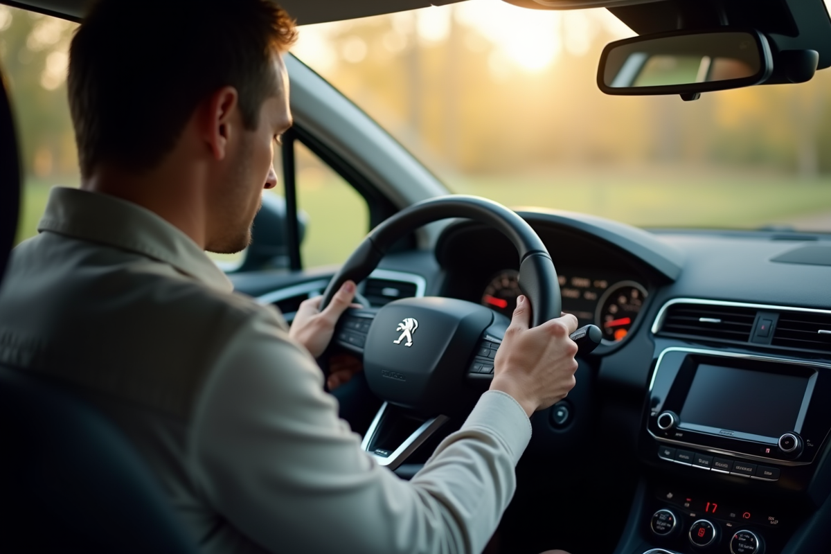 Personne inspectant l interieur du Peugeot 3008