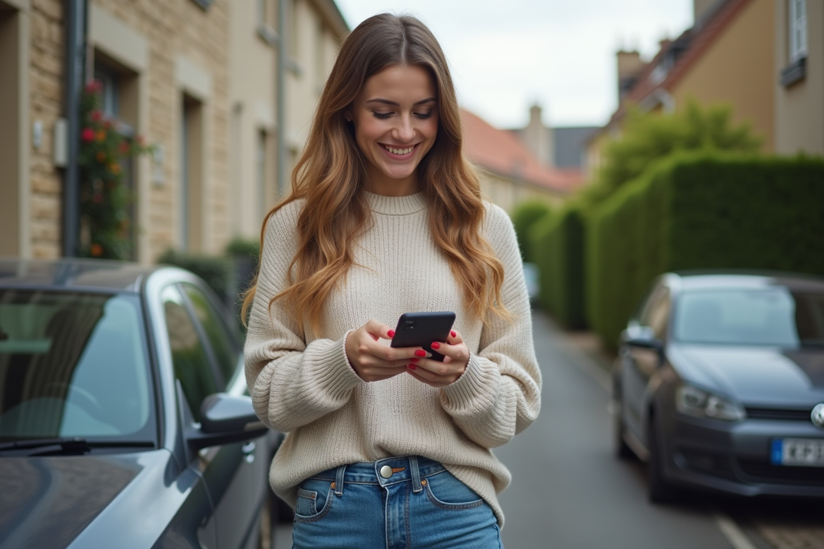 Jeune femme souriante vérifiant ses points de permis