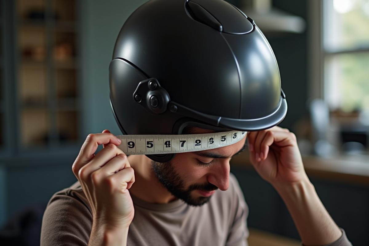 Deux mains mesurant la tête pour choisir un casque moto