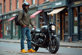 Motard avec Crocs sur une moto en ville
