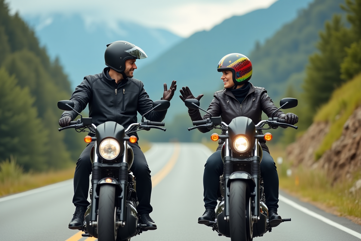 Deux motards en balade sur une route de montagne
