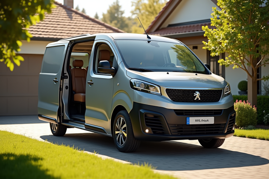 Peugeot Rifter 7 places stationne dans une allée ensoleillée