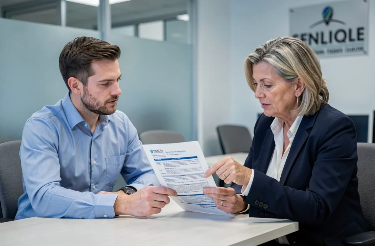 Client discutant de la résiliation de son assurance moto avec un conseiller en agence
