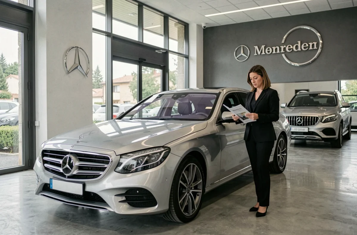 Showroom Mercedes du Royal Garage à Montélimar avec berline et SUV exposés
