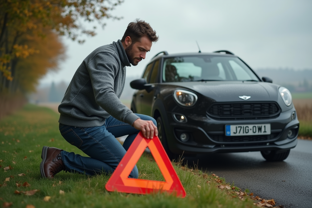 Jeune homme aidant un conducteur accidenté en campagne