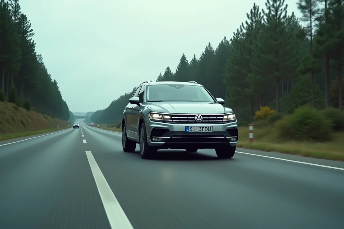 SUV diesel 2.0 BiTDI roulant à grande vitesse sur une autoroute européenne longue distance