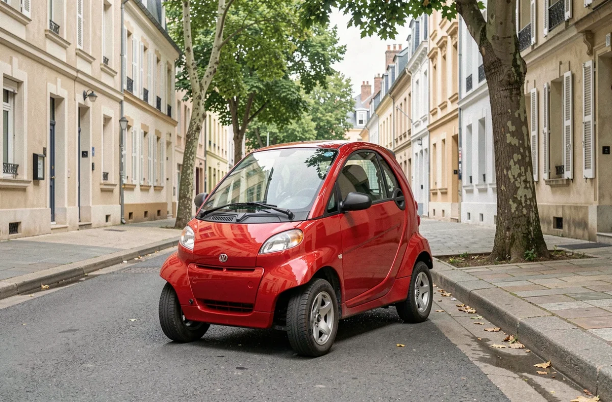 Voiture sans permis garée dans une rue résidentielle française