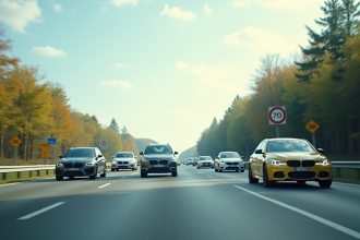 Plusieurs voitures roulant sur une autoroute en plein jour